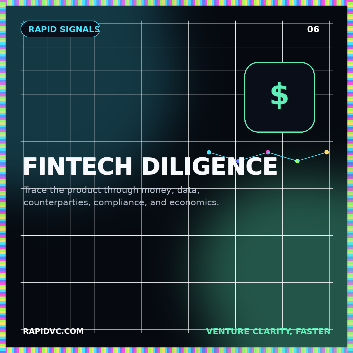 Neon RapidVC typography card reading Fintech Diligence