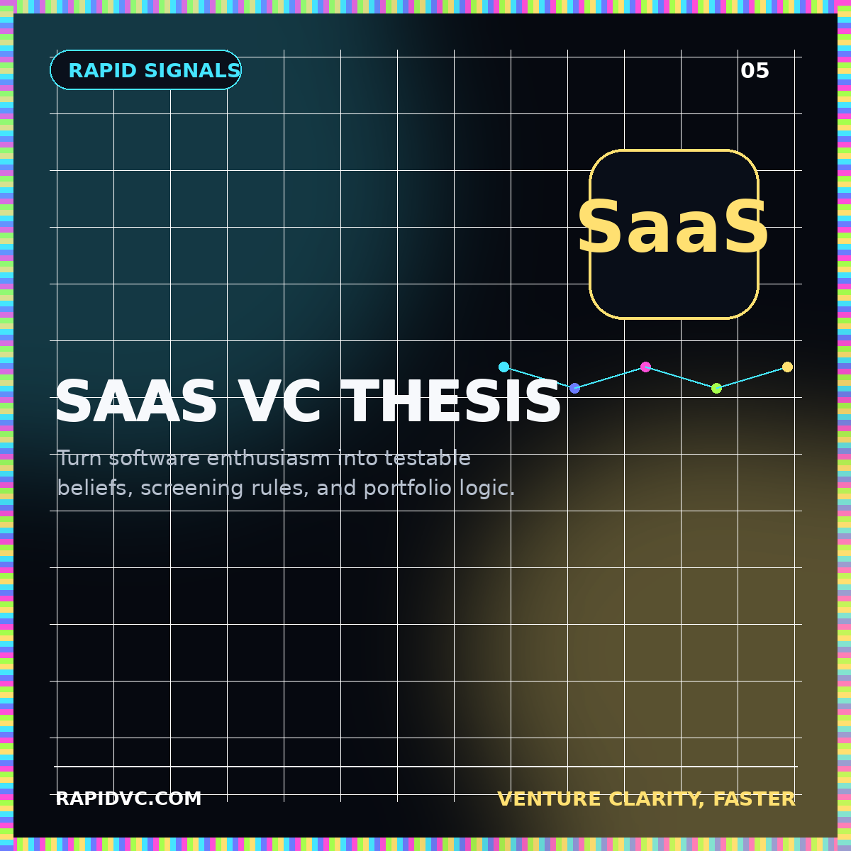 Neon RapidVC typography card reading SaaS VC Thesis