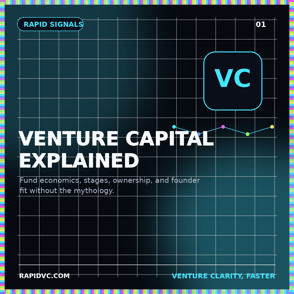 Neon RapidVC typography card reading Venture Capital Explained